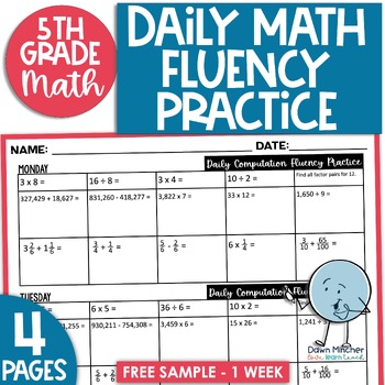 Preview of Multiply, Divide, Add, Subtract Math Facts Fluency Daily Practice 5th Grade Wk 1