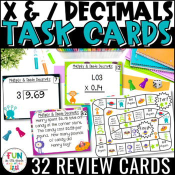 Preview of Multiply and Divide Decimals Task Cards & Game Math Review