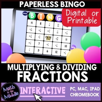 Preview of Multiply & Divide Fractions Digital Bingo Review Game