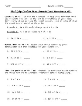 multiply divide fractions mixed numbers estimation word