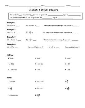 Preview of Multiply & Divide Integers Guided Notes & Practice