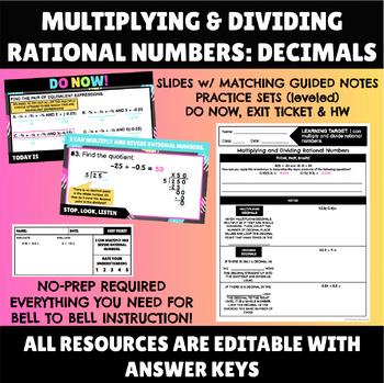 Preview of Multiply & Divide Rational Numbers: Decimals Lesson - No Prep!
