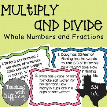 Preview of Multiply & Divide Whole Numbers and Fractions Word Problem Task Cards