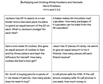 Preview of Multiply & Divide Word Problems
