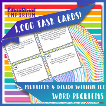 Preview of Multiply & Divide Word Problems Task Cards (within 100) Multiply & Divide|3.OA.3