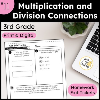 Preview of Multiplication and Division Math Exit Tickets - iReady Math 3rd Grade Lesson 11