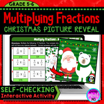 Preview of Multiply Fractions Fun Merry Christmas Mystery Art Reveal Activity