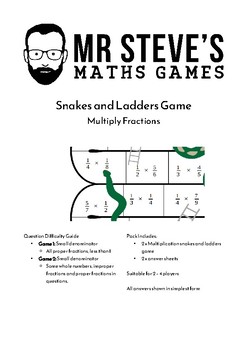 Preview of Multiply Fractions Game Snakes and Ladders Multiplication Year 6 Year 7 Year 8 A
