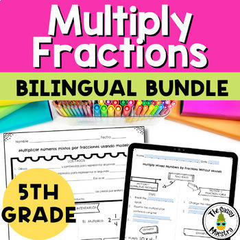 Preview of Multiply Fractions Guided Notes 5th grade in Spanish & English Bilingual Bundle