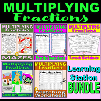 Preview of Multiply Fractions Learning Station Resource Pack BUNDLE