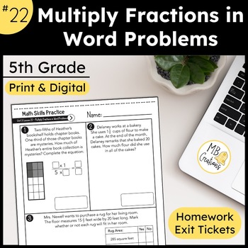 Preview of Multiply Fractions Worksheets, Exit Tickets, Homework -iReady Math 5th Grade L22