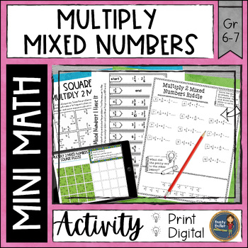 Preview of Multiply Mixed Numbers Math Activities Puzzles and Riddle
