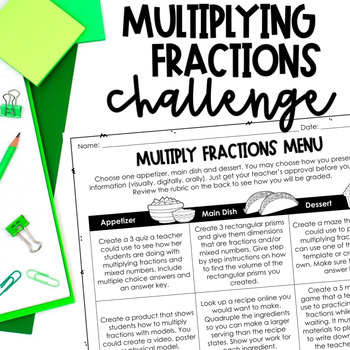 Preview of Multiply Multiplying Fractions Menu for Gifted Students AIG Enrichment