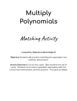 Preview of Multiply Polynomials  Matching Activity