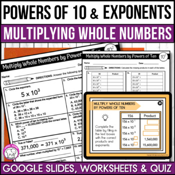 Preview of Multiply Whole Numbers by Powers of Ten using Exponents Digital and Print