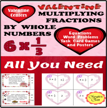 Preview of Valentine's Day Math Multiply a Fraction by a Whole Number: Print and Digital