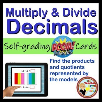 Preview of Multiply and Divide Decimals Using Models BOOM Cards Digital Decimal Activity