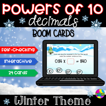 Preview of Multiply and Divide Decimals by Powers of 10 Winter Theme Boom Cards™