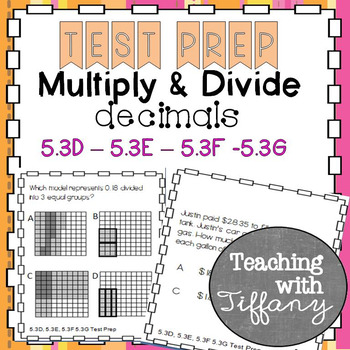 Preview of Multiply and Divide Decimals with and without models Test Prep Task Cards