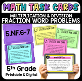 Multiply and Divide Fraction Word Problems Task Cards w/ D