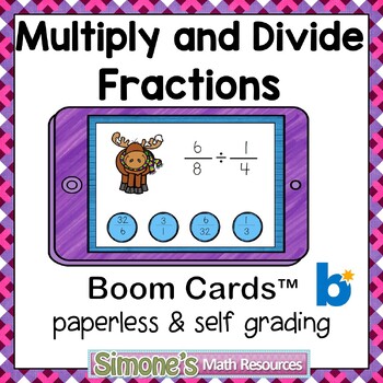 Preview of Multiply and Divide Fractions Digital Interactive Boom Cards Distance Learning