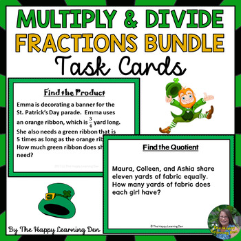 Preview of Multiply and Divide Fractions Task Card BUNDLE (St. Patrick's Day)