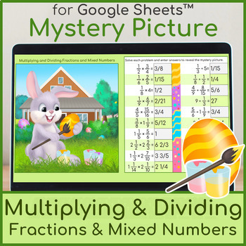 Preview of Multiply and Divide Fractions and Mixed Numbers | Mystery Picture Easter Bunny