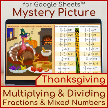 Preview of Multiply and Divide Fractions and Mixed Numbers | Mystery Picture Thanksgiving