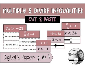 Preview of Multiply and Divide Inequalities Cut & Paste - Digital and Paper