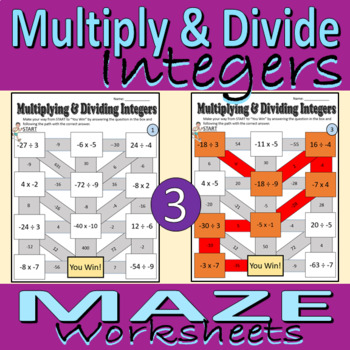 Preview of Multiply and Divide Integers - Maze Worksheets