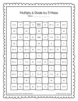 Multiply and Divide by 5 Math Maze Worksheet by Teaching with Powers