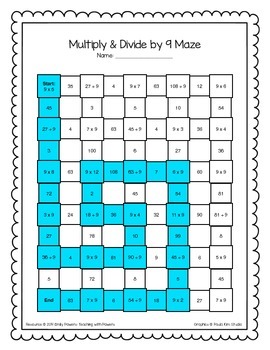 Multiply and Divide by 9 Math Maze Worksheet by Teaching with Powers