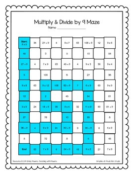 multiply and divide by 9 math maze worksheet by teaching with powers