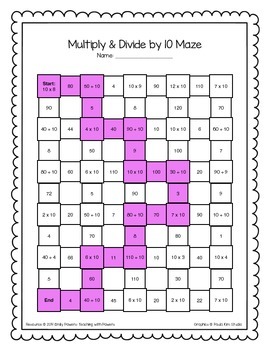 Multiply and Divide by 10 Math Maze Worksheet by Teaching with Powers