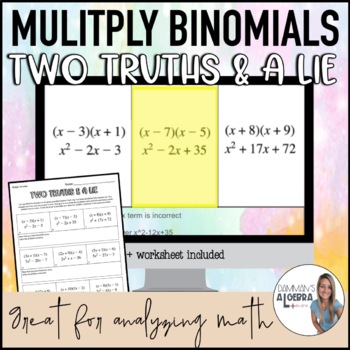 Preview of Multiplying binomials - Two truths and a Lie - Math error analysis