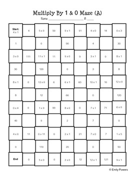 Multiply by 1 & 0 Math Maze Worksheet by Teaching with Powers | TpT