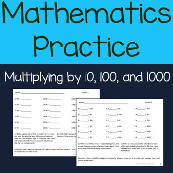 Multiply by 10, 100 & 1000 Worksheets and multiples of 10, 100 & 1000 ...