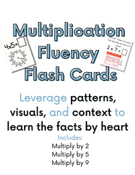 Preview of Multiply by 2, 5, and 9 Flash Card Bundle Fact Family Practice with Visual Aids