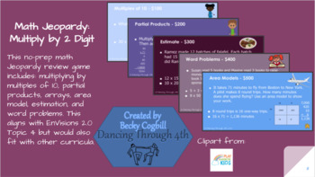 Preview of Multiply by 2 Digit Jeopardy (Envisions 2.0 Gr 4, Topic 4)