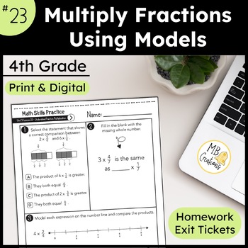 Preview of Multiply Numbers by Fractions Worksheet/Exit Tickets - iReady Math 4th Grade L23