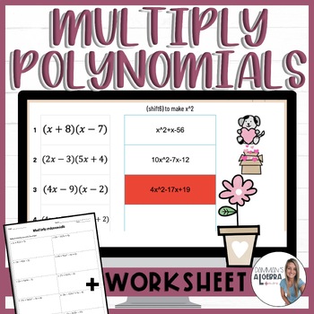 Preview of Multiply polynomials (binomials and trinomials) self-checking sticker worksheet