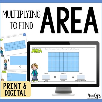 Preview of Multiply to Find Area of Rectangles Task Cards and Google Slides Activities