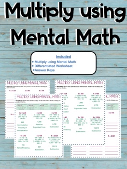 multiply using mental math worksheet by simply inclusion tpt