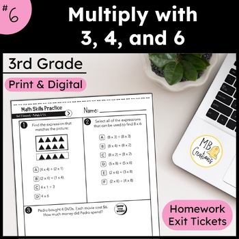 Preview of Multiply with 3, 4, & 6 Math Facts Worksheet L6 3rd Grade iReady Exit Ticket