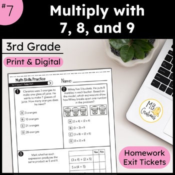 Preview of Multiply with 7, 8, and 9 Practice Exit Tickets - iReady Math 3rd Grade Lesson 7
