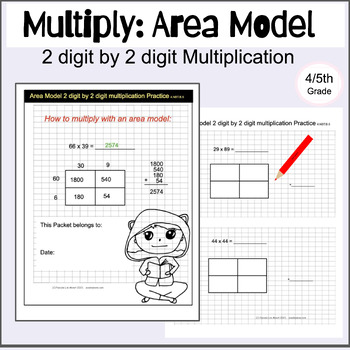 Preview of Multiply with area model, 2 by 2 digit, printable and google slides ™