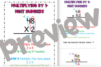 Preview of Multiplying 1 and 2 Digit Numbers Anchor Chart Bundle (With Steps)