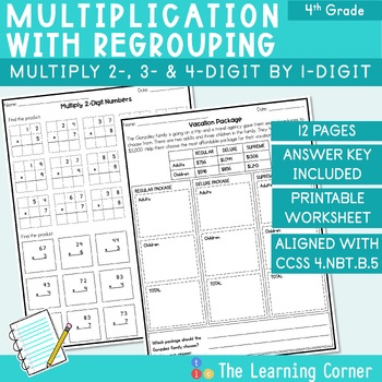 Preview of Multiplication with Regrouping Worksheet - 2 3 4 digit by 1 digit