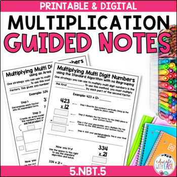 Preview of Multiplying 2 Digit 3 Digit Numbers Multi Digit Guided Math Notes