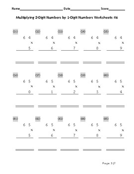 Multiplying 2-Digit Numbers by 1-Digit Numbers: Worksheet #6 | TPT